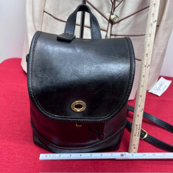 Vtg Coach Black Leather  Backpack Rucksack Drawstring + Celine Handkercheif(36) - Picture 10 of 15